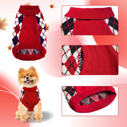 Dog Sweater Winter Warm Turtleneck Sweatshirt, Holiday Theme Puppy Costume Christmas Outfit for Dog Cat, L