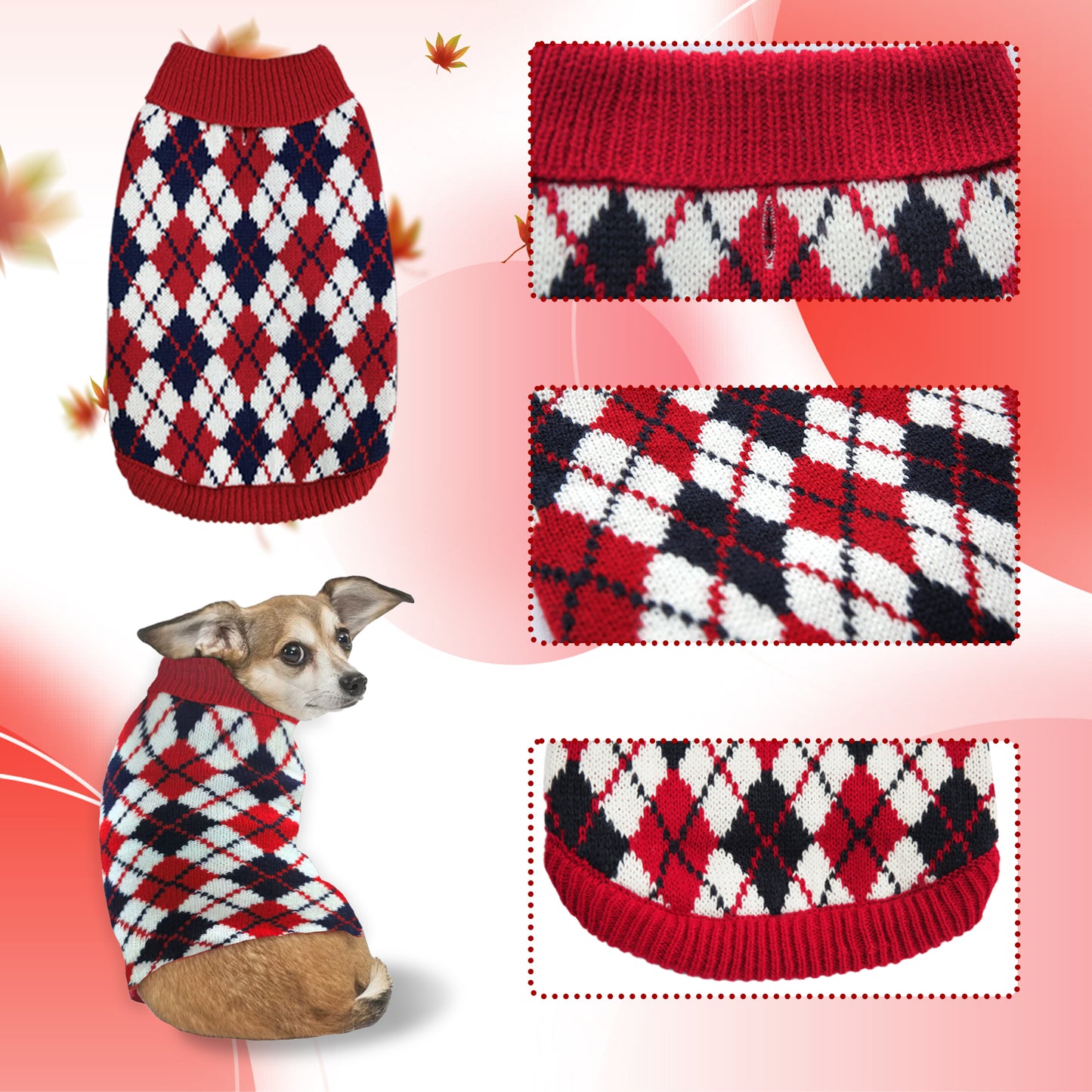 Dog Sweater Winter Warm Turtleneck Sweatshirt, Holiday Theme Puppy Costume Christmas Outfit for Dog Cat, L