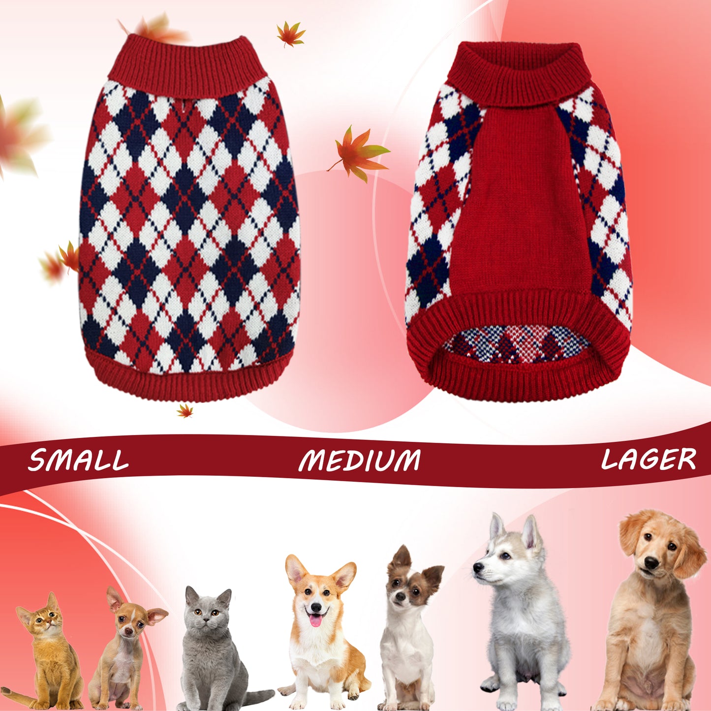 Dog Sweater Winter Warm Turtleneck Sweatshirt, Holiday Theme Puppy Costume Christmas Outfit for Dog Cat, L